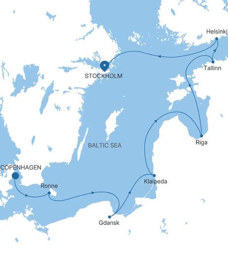 Map for 8 Days Luxury Baltic Sea Cruise - Copenhagen to Stockholm