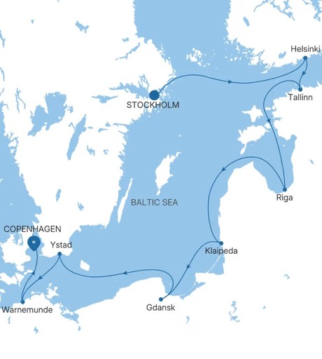 Map for 9 Days Luxury Baltic Cruise - Stockholm to Copenhagen