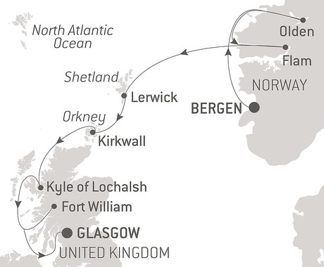 Map for Scottish Isles and Norwegian Fjords Voyage