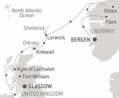 Map for Scottish Isles and Norwegian Fjords Voyage – with Smithsonian Journeys