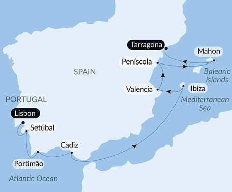 Map for Secrets of the Iberian Peninsula Luxury Cruise