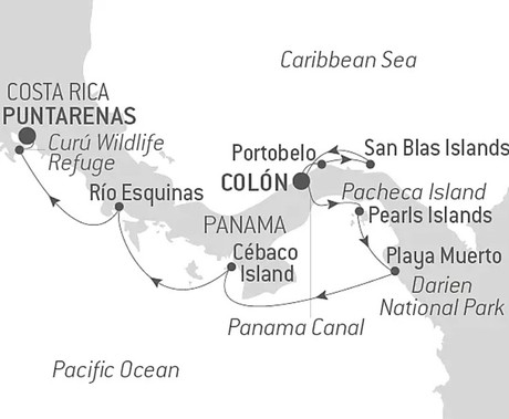 Map for Secrets of Central America - 11 Day Panama & Costa Rica Cruise