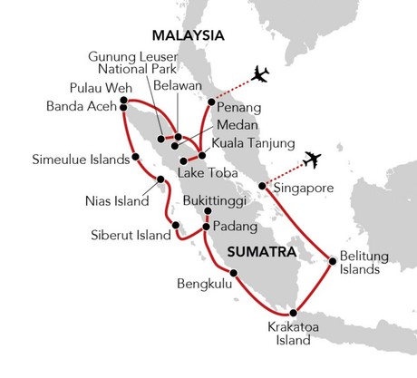 Map for Secrets of Sumatra Cruise