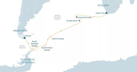 Map for South Atlantic Semi-Circumnavigation - From Ushuaia to Cape Town