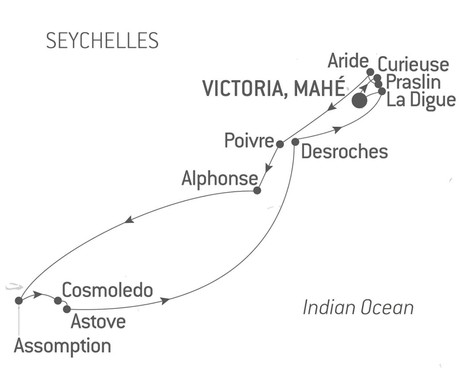 Map for Secret Seychelles Islands with Ponant aboard Le Jacques Cartier