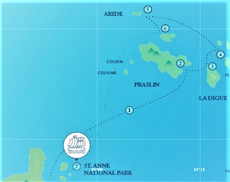 Map for The Seychelles Sailing Cruise (November to April)