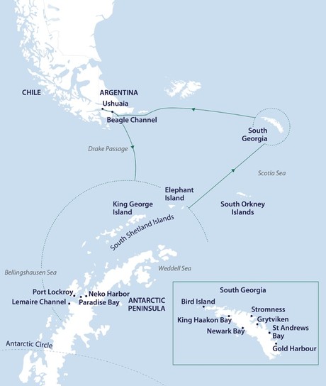Map for In Shackleton’s Footsteps - Antarctica & South Georgia Cruise
