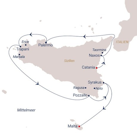 Map for Sailing Around Sicily - Cruise from Catania