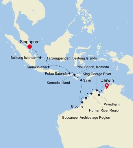 Map for Singapore to Darwin Luxury Cruise
