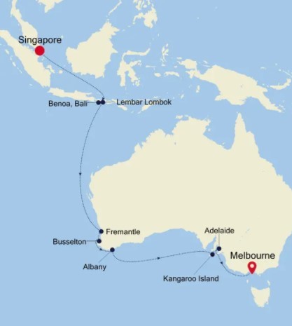Map for Singapore to Melbourne