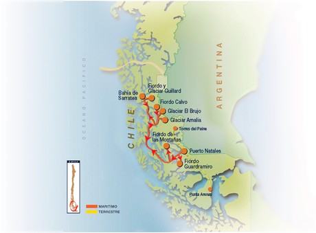 Map for Chile Fjords Cruise - Kaweskar Route