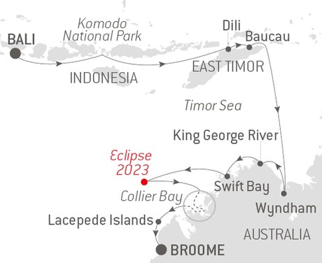 Map for Solar Eclipse 2023: Indonesia to Australia's Kimberley – with Smithsonian Journeys