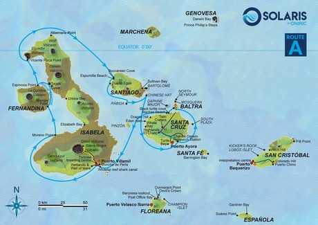 Map for Galapagos Solaris Cruise Itinerary A