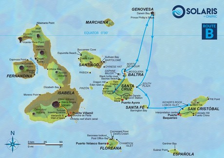 Map for Galapagos Solaris Cruise Itinerary B