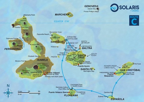 Map for Galapagos Solaris Cruise Itinerary C