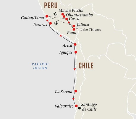Map for South America Explorer – Ocean Cruise and Mountain Views