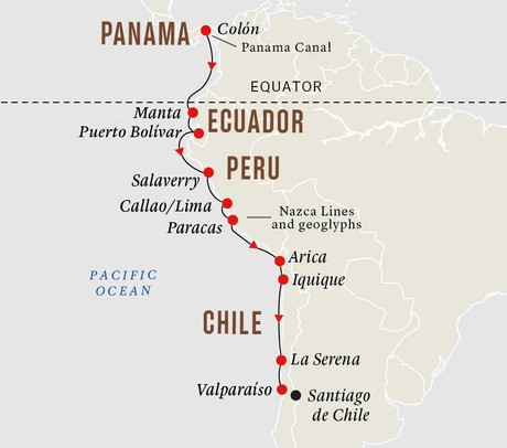 Map for South America – Treasures of the Pacific Coast