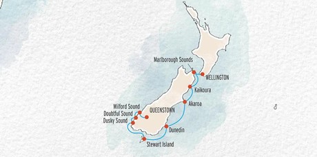 Map for Fiordland and the South Coast, From Milford Sound to Wellington