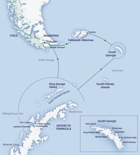 Map for South Georgia & Antarctic Odyssey