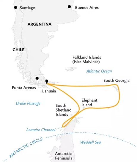 Map for South Georgia and Antarctic Peninsula: Penguin Safari
