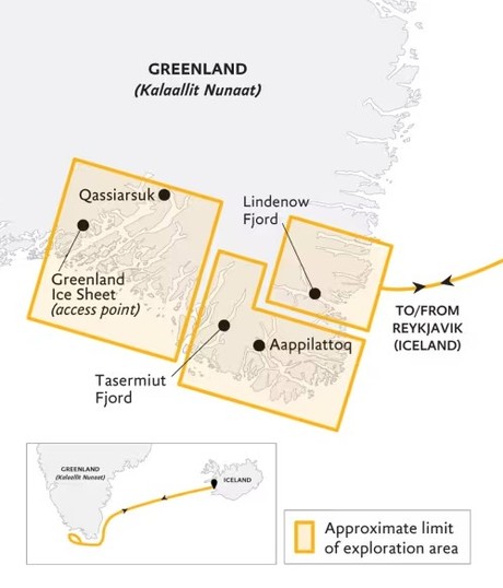 Map for South Greenland Adventure - The Majestic Alpine Arctic