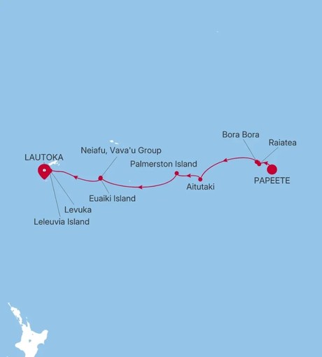 Map for 13 Days Luxury South Pacific Cruise - Papeete to Lautoka
