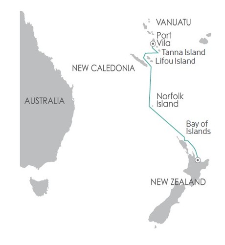 Map for South Pacific Sojourn: Vanuatu to New Zealand, Including New Caledonia & Norfolk Island