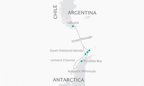 Map for South Shetland Islands and Antarctic Peninsula Expedition