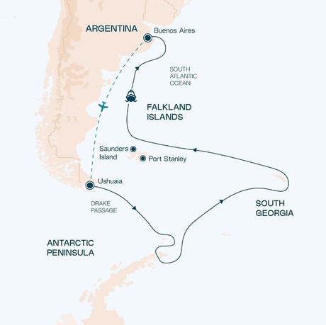 Map for The Southern Grand Passage: World’s End to Buenos Aires - Antarctica & South Georgia