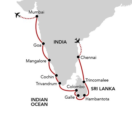 Map for Southern India & Sri Lanka by Sea