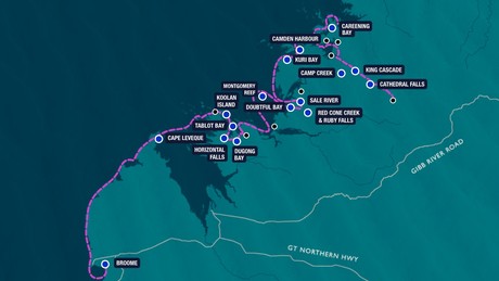 Map for Southern Quest - 8 Day Southern Kimberley Cruise