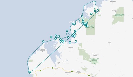 Map for Southern Quest - 8 Day Southern Kimberley Cruise 
