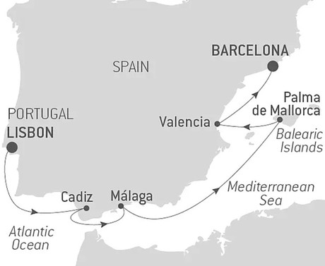 Map for Cruising Southern Spain and Portugal – with Smithsonian Journeys