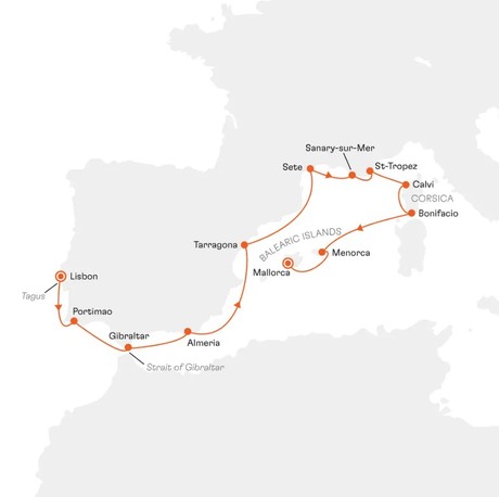 Map for Portugal, Spain and France: Mediterranean Masterpiece in Four Acts