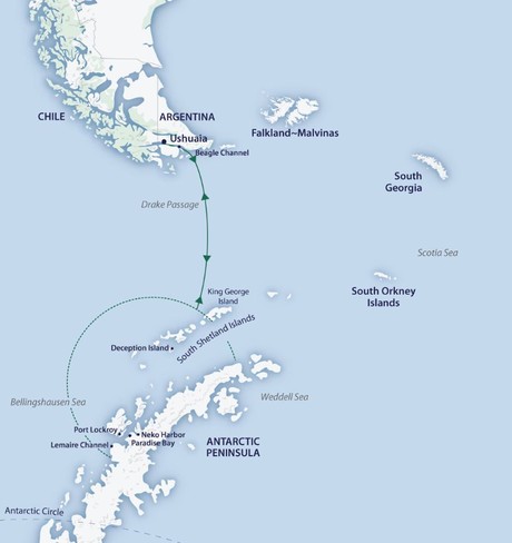 Map for Spirit of Antarctica - Classic 12 Day Expedition