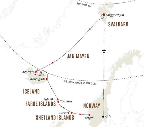 Map for Spitsbergen, Iceland, Faroe Islands – Island Hopping In and Around the Arctic