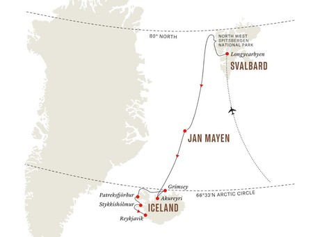 Map for Spitsbergen, Jan Mayen, Iceland – Arctic Islands Discovery aboard Fram