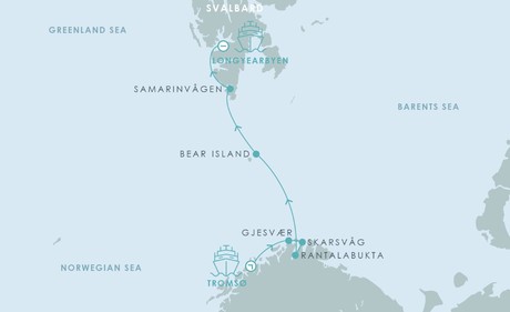 Map for Tromso, Bear Island & Svalbard - 6 Day Cruise