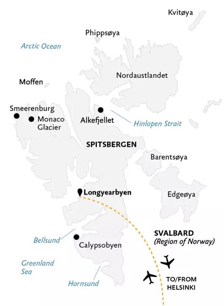 Map for Spitsbergen Photography: Domain of the Polar Bear
