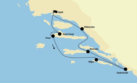 Map for Croatia Luxury Cruise South: from Split to Split