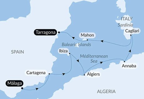 Map for Spring Awakening on the Mediterranean Luxury Cruise