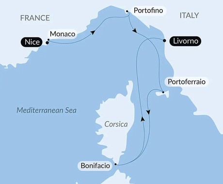 Map for Springtime Along the Mediterranean Luxury Cruise
