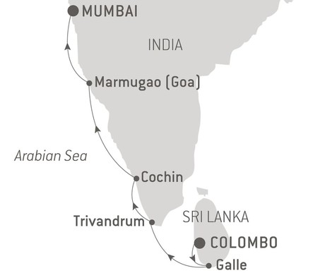 Map for Treasures of India & Sri Lanka with Ponant