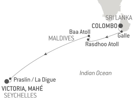 Map for Sri Lanka, Maldives & Seychelles aboard Le Champlain