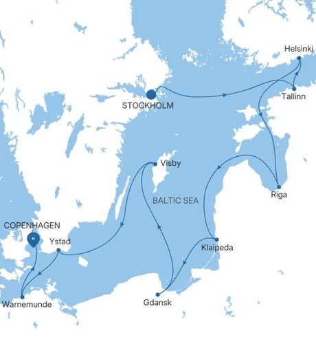 Map for 13 Days Luxury Baltic Cruise - Stockholm to Copenhagen