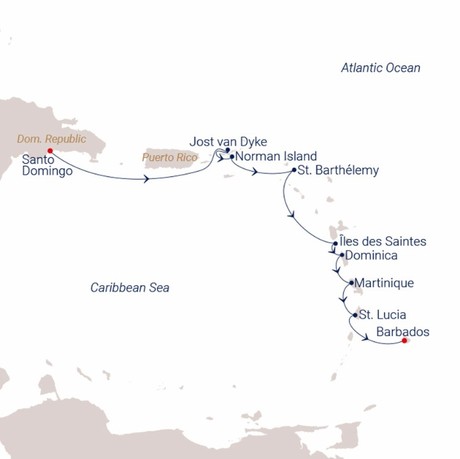 Map for Sun, Sea & Serenity - Caribbean Small Ship Cruise
