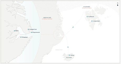 Map for Svalbard and Greenland Summer Micro Cruise