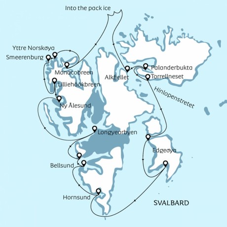 Map for Svalbard Circumnavigation aboard Brand New Expedition Ship