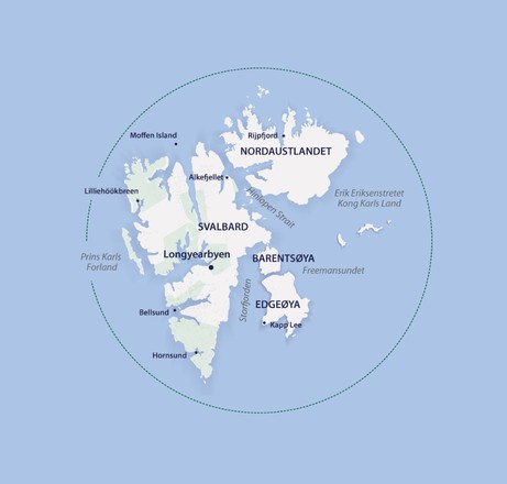 Map for Svalbard in Depth from Longyearbyen