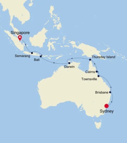 Map for Sydney to Singapore